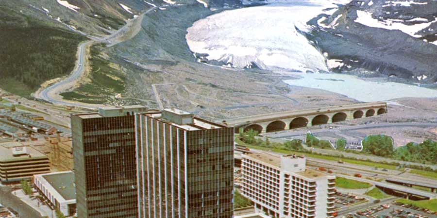 Buildings, Glacier, Mountain, Road