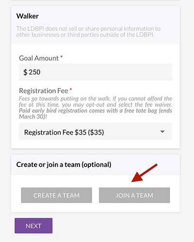 JoinTeam Image of the registration page