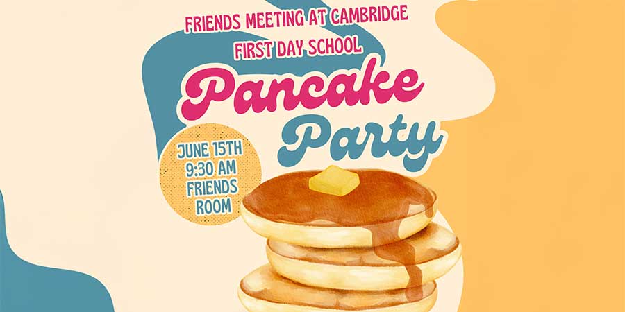 Flyer saying "Pancake Party" over a stack of pancakes