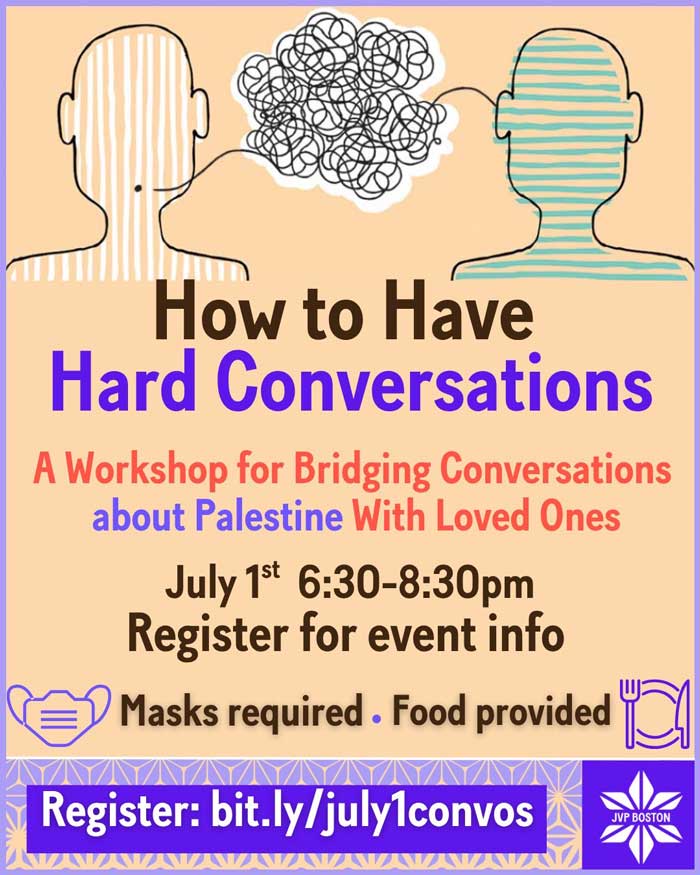 Flyer for Jewish Voice for Peace "How to Have Hard Convesations"