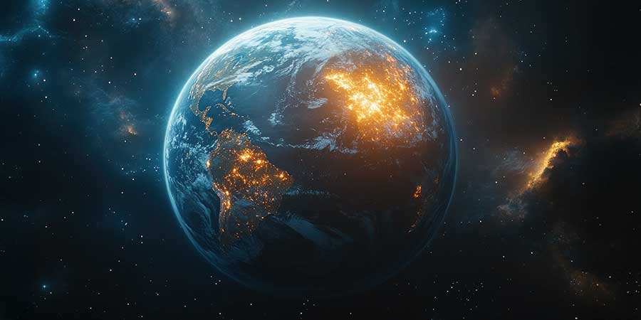 View of earth with part on fire.
